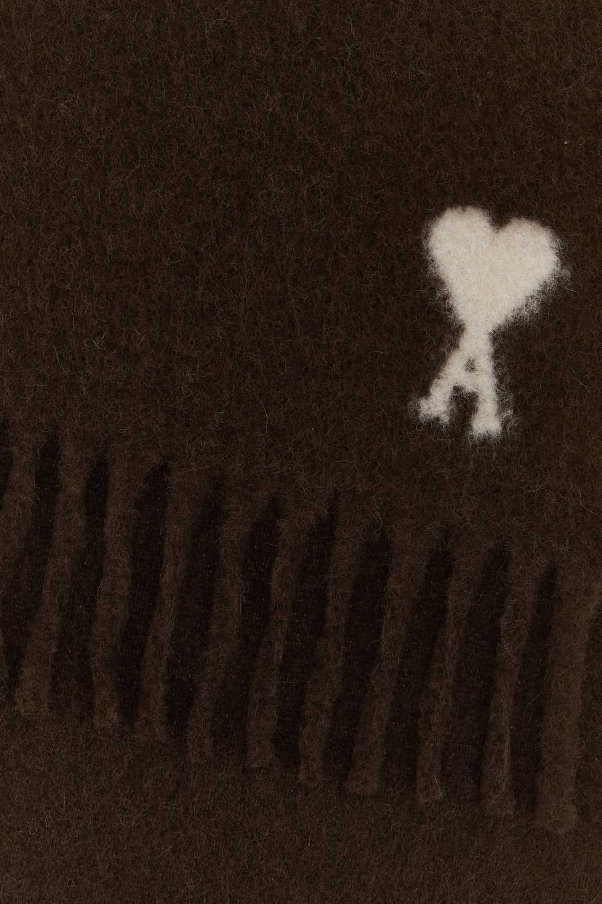 Ami Women Dark Brown Alpaca Blend Scarf AMI PARIS