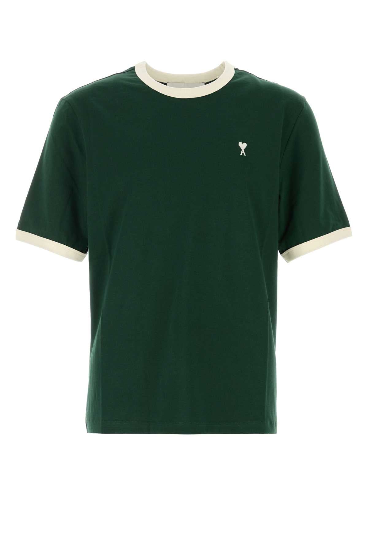 Ami Men Bottle Green Cotton T-Shirt AMI PARIS