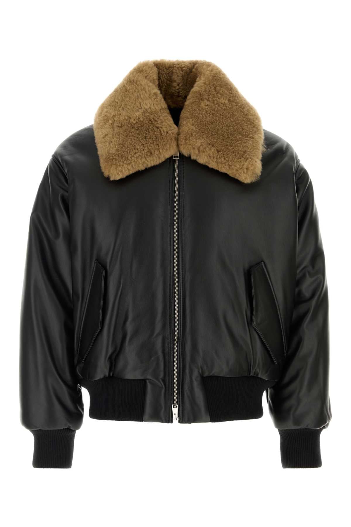 Ami Men Black Leather Bomber Jacket AMI PARIS