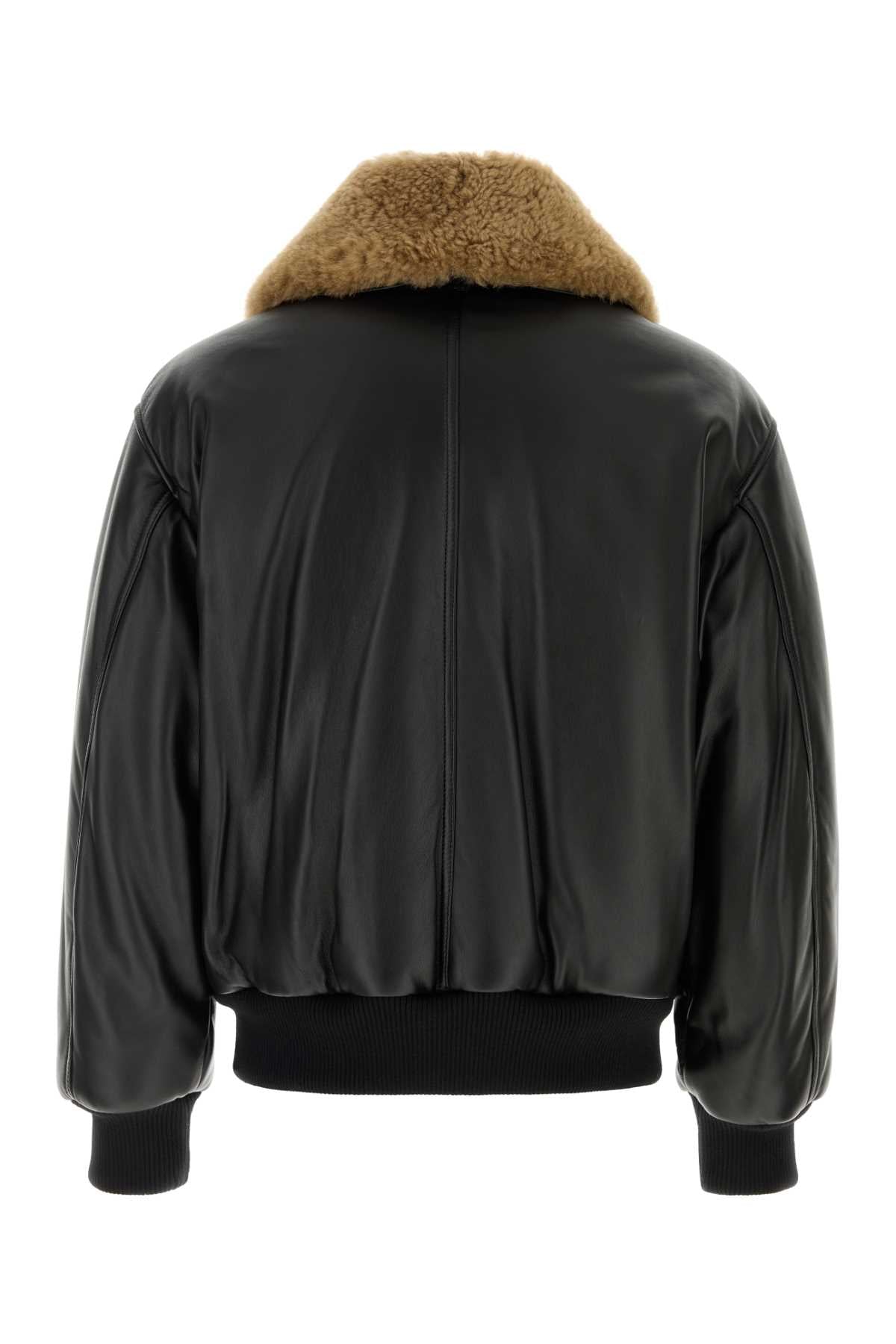 Ami Men Black Leather Bomber Jacket AMI PARIS