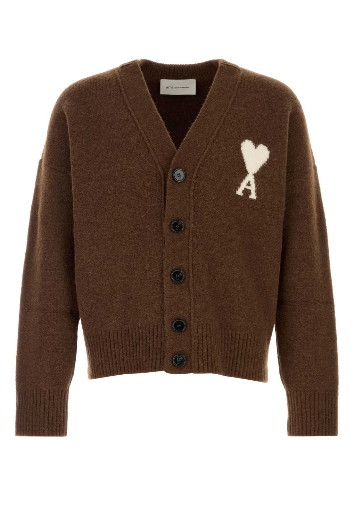 Ami Men Brown Stretch Alpaca Blend Cardigan AMI PARIS
