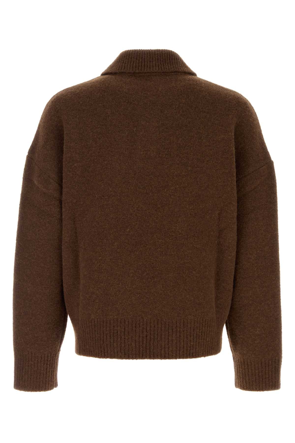 Ami Men Chocolate Stretch Alpaca Blend Polo Shirt AMI PARIS