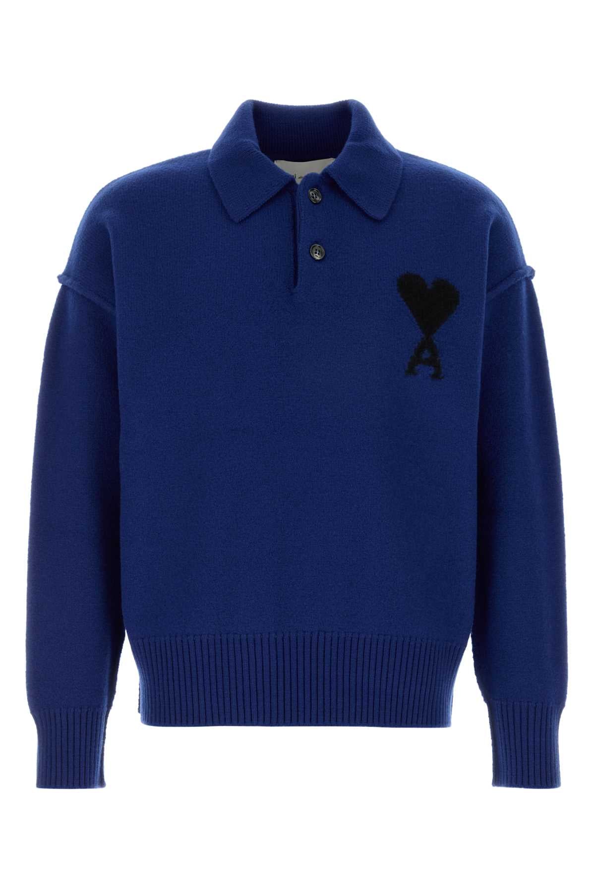 Ami Men Electric Blue Wool Polo Shirt AMI PARIS