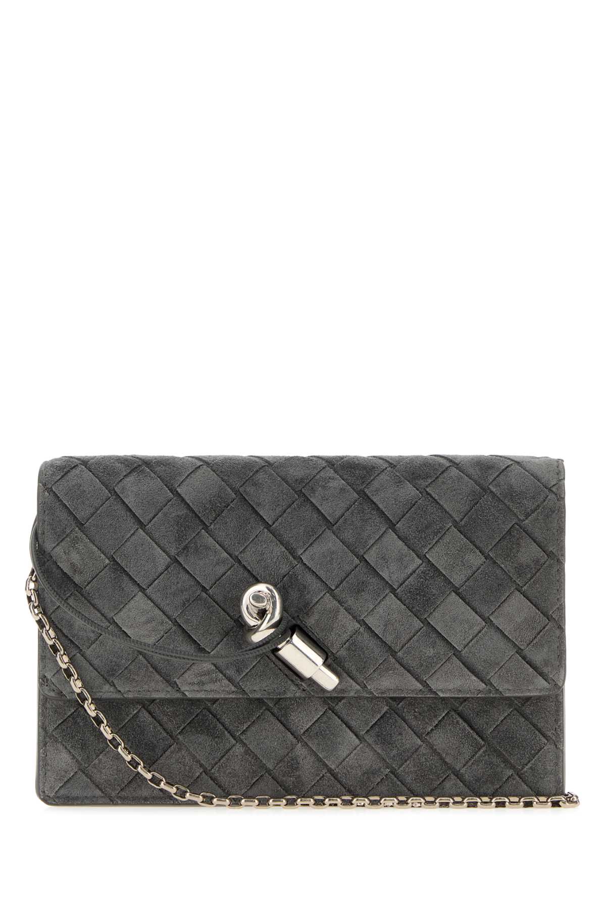 Bottega Veneta Women Grey Suede Andiamo Clutch BOTTEGA VENETA