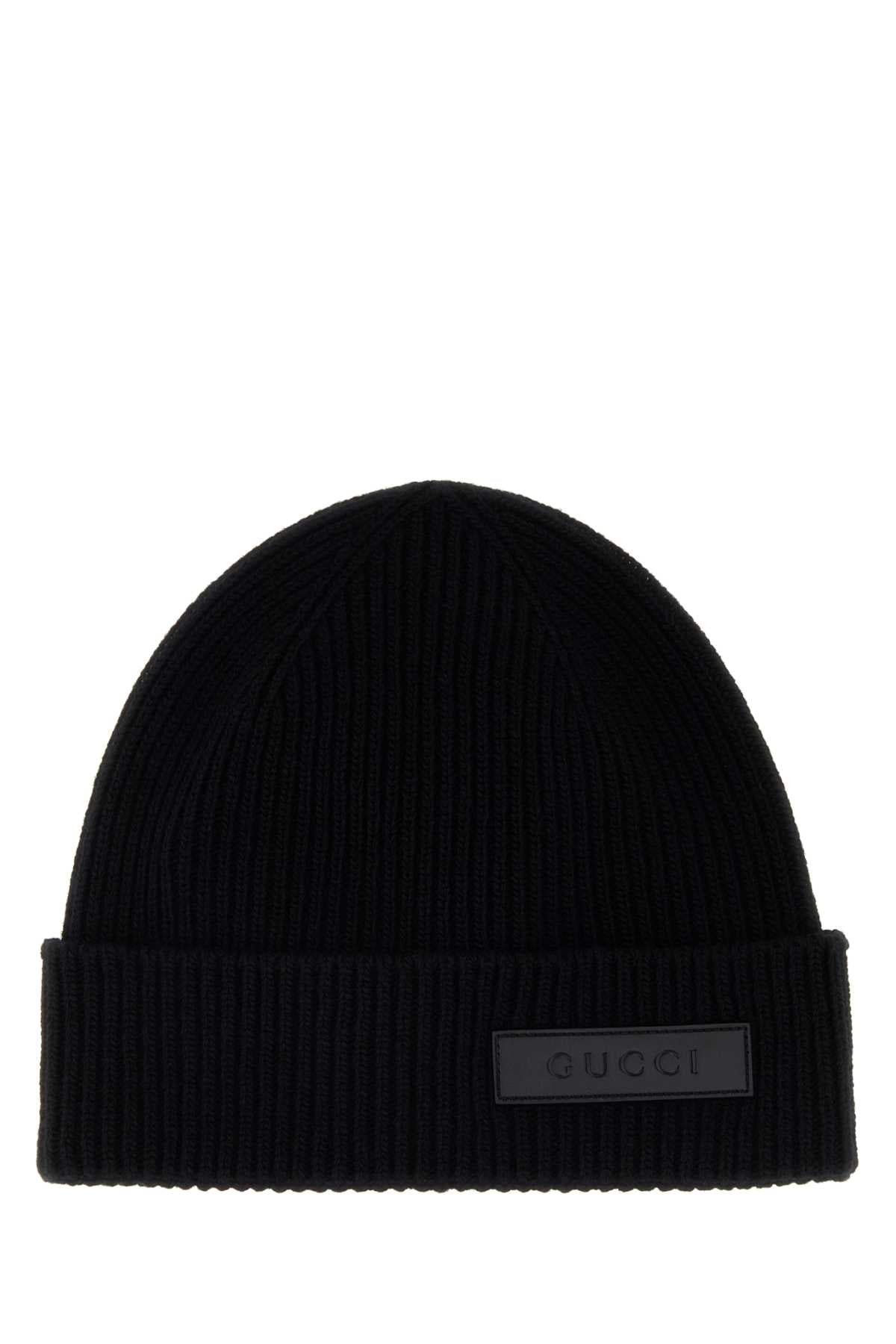 Gucci Men Black Wool Beanie Hat GUCCI