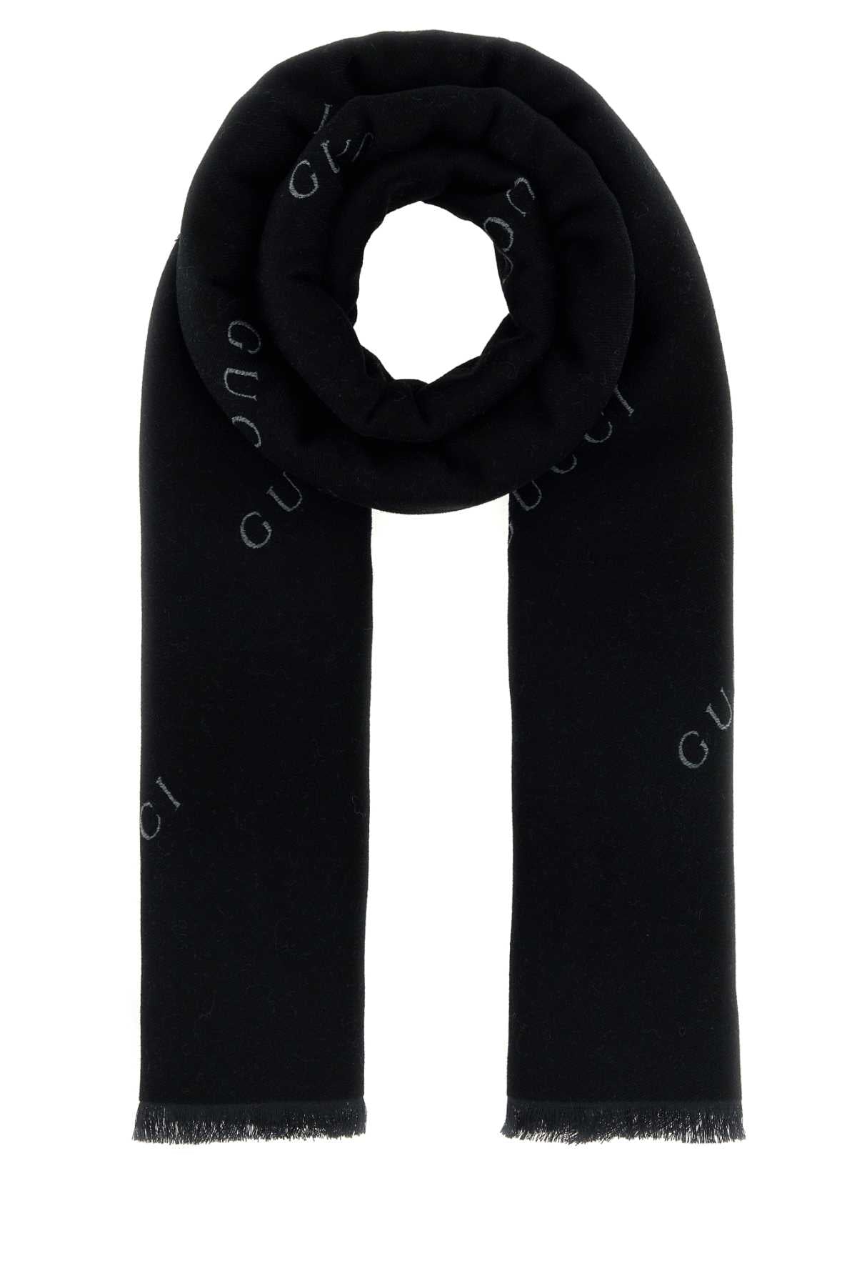 Gucci Men Embroidered Wool Blend Scarf GUCCI