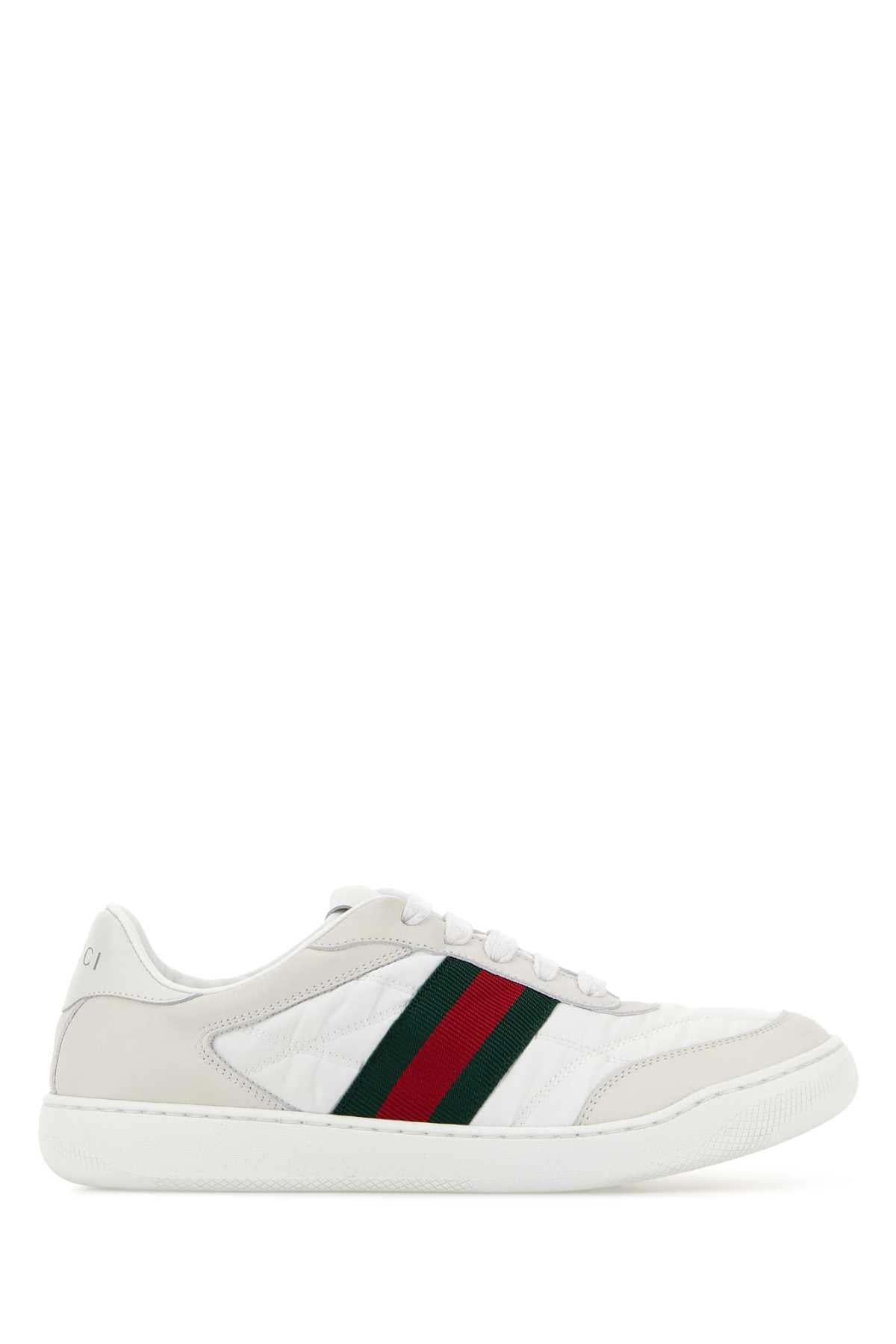 Gucci Women White Leather And Fabric Screener Sneakers GUCCI