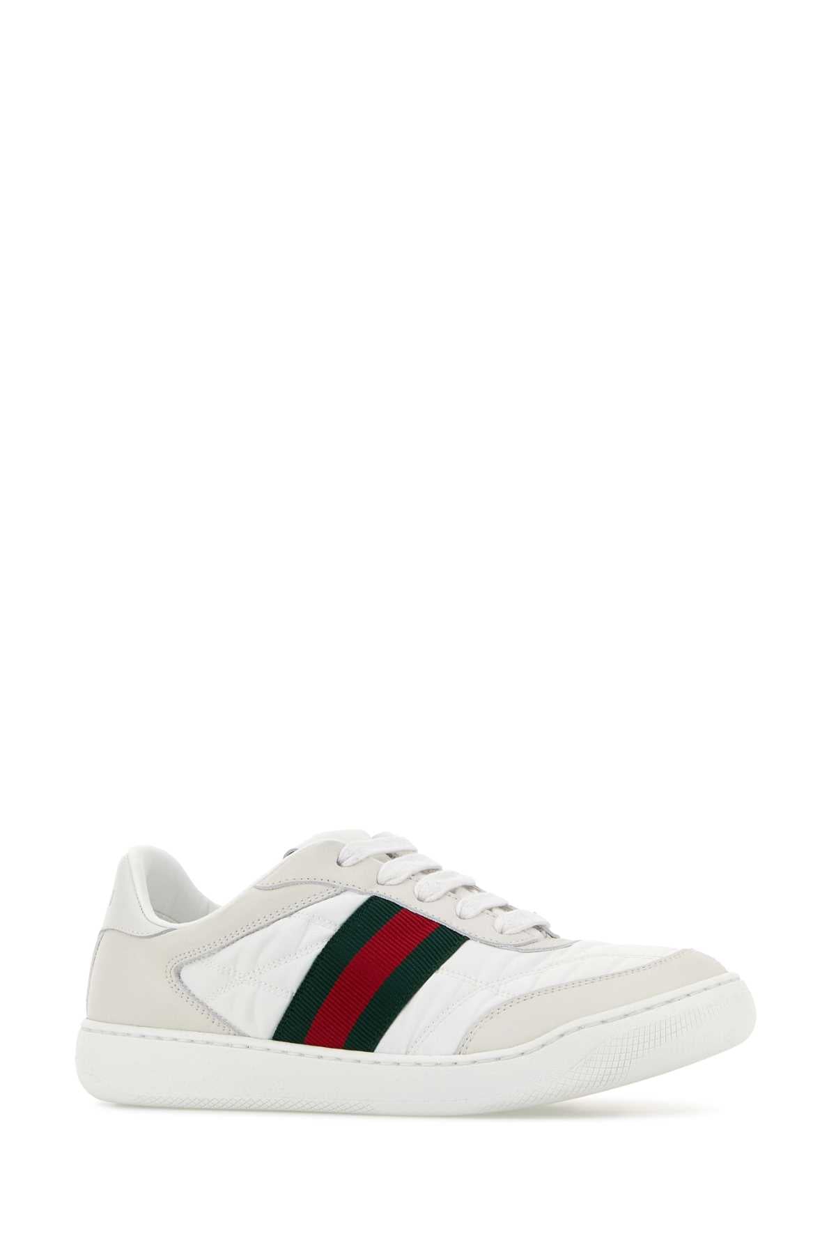 Gucci Women White Leather And Fabric Screener Sneakers GUCCI