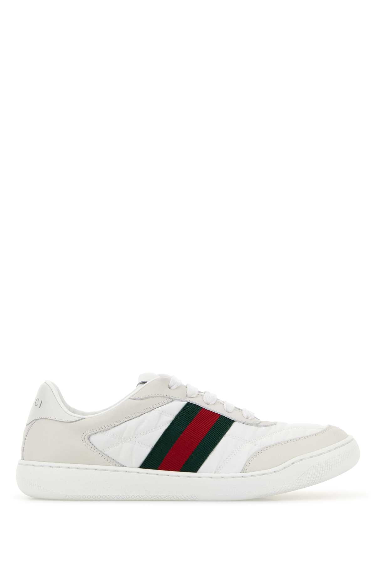 Gucci Men White Leather And Fabric Screener Sneakers GUCCI