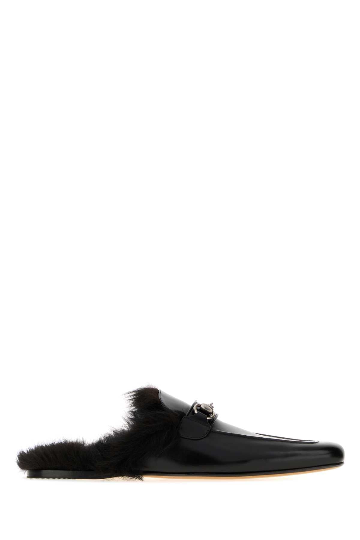 Gucci Men Black Leather Slippers GUCCI