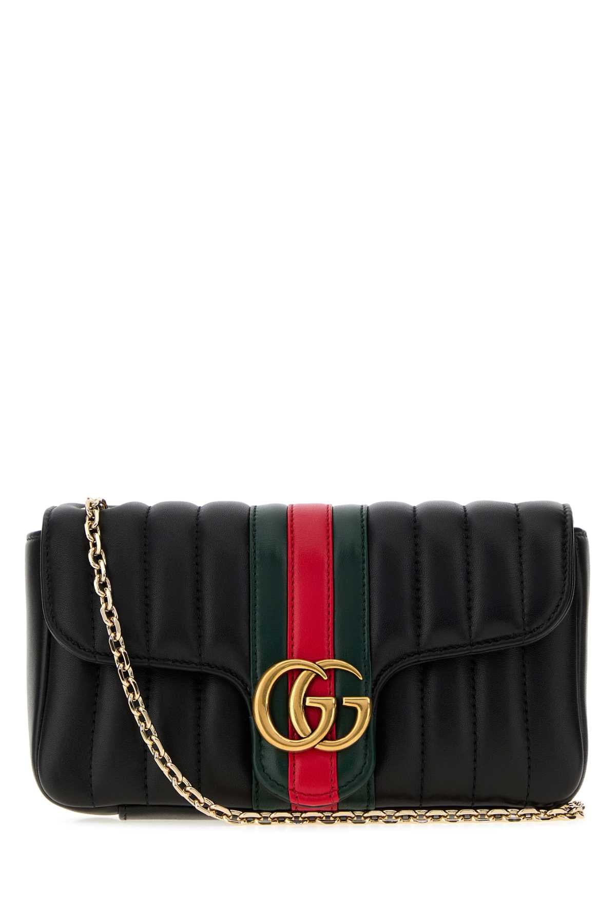 Gucci Women Black Nappa Leather Small Jetset Gg Marmont Crossbody GUCCI