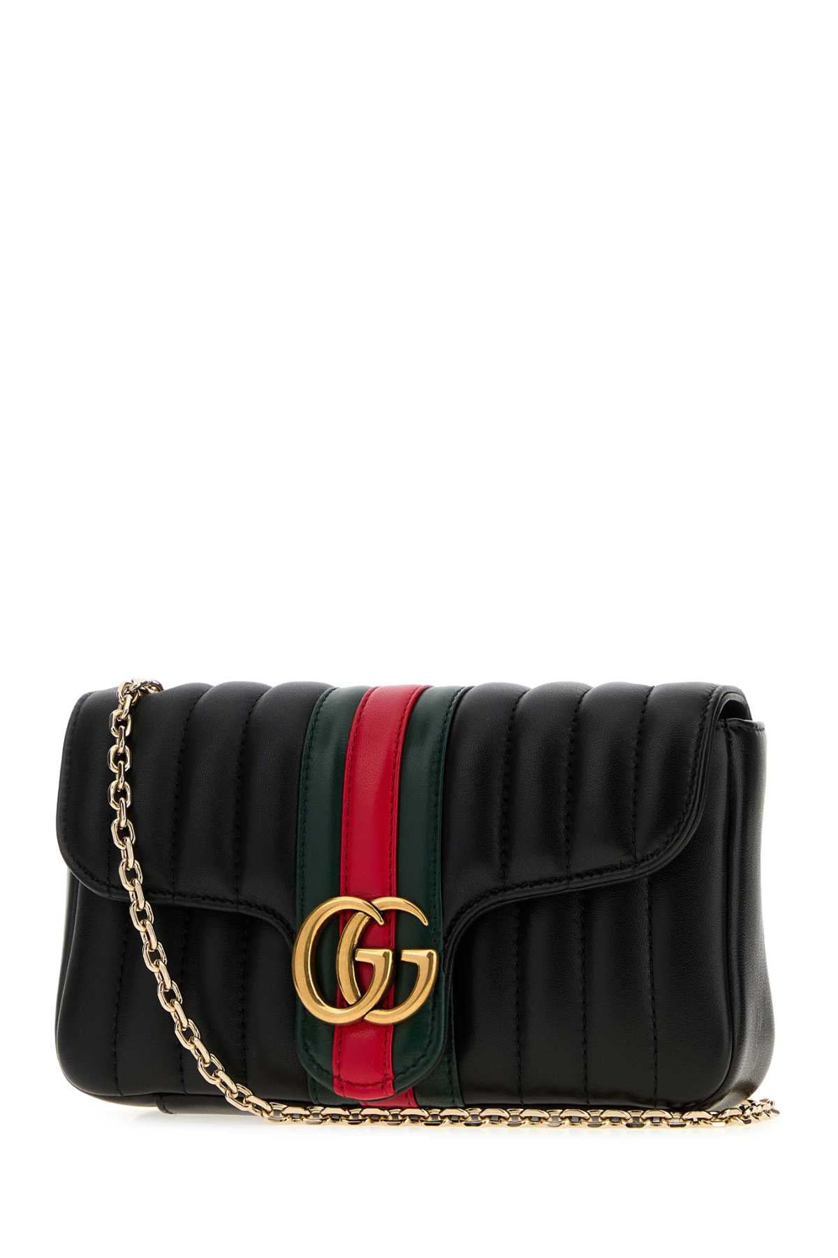 Gucci Women Black Nappa Leather Small Jetset Gg Marmont Crossbody GUCCI