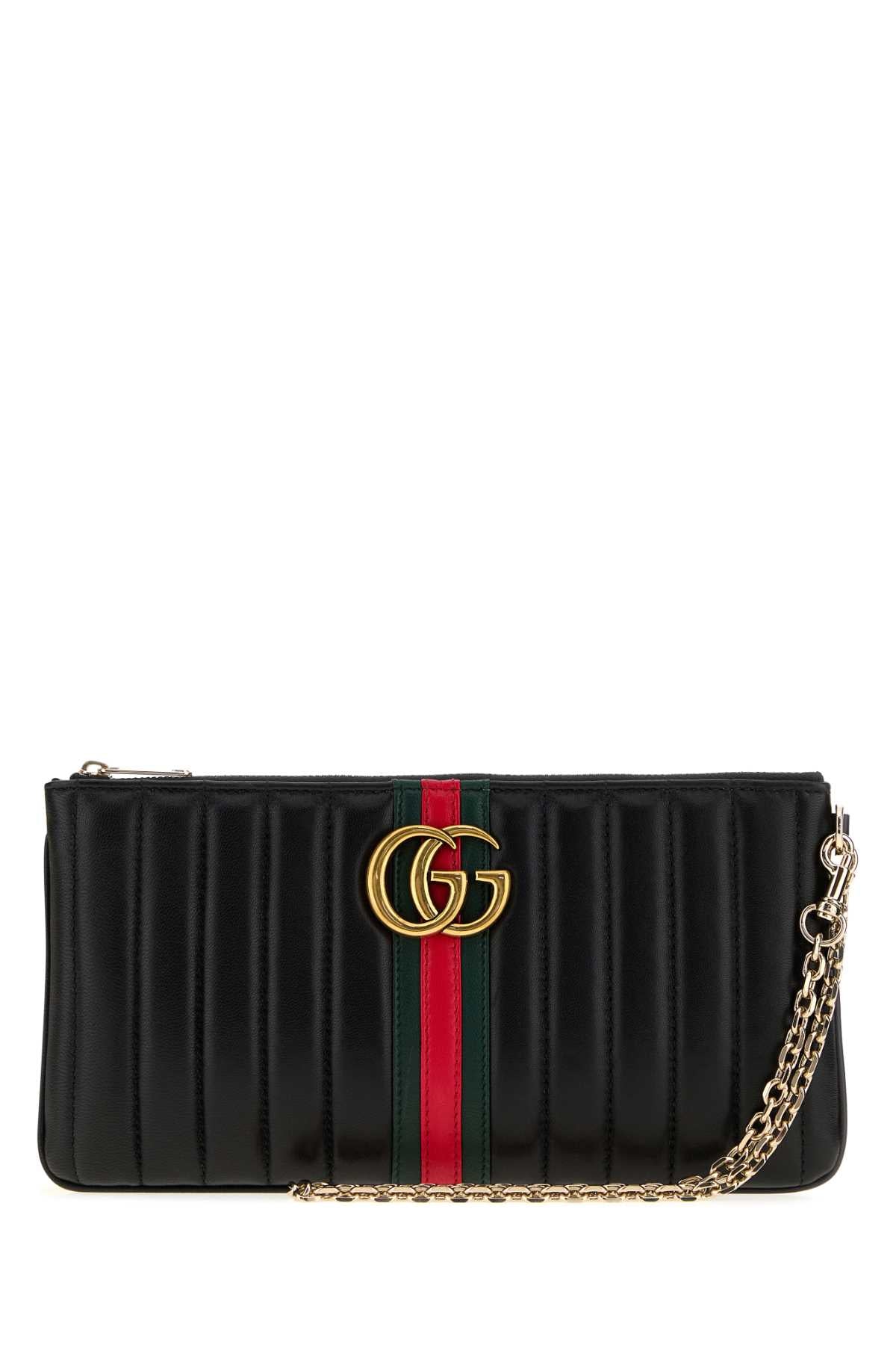 Gucci Women Black Leather Gg Marmont Clutch GUCCI