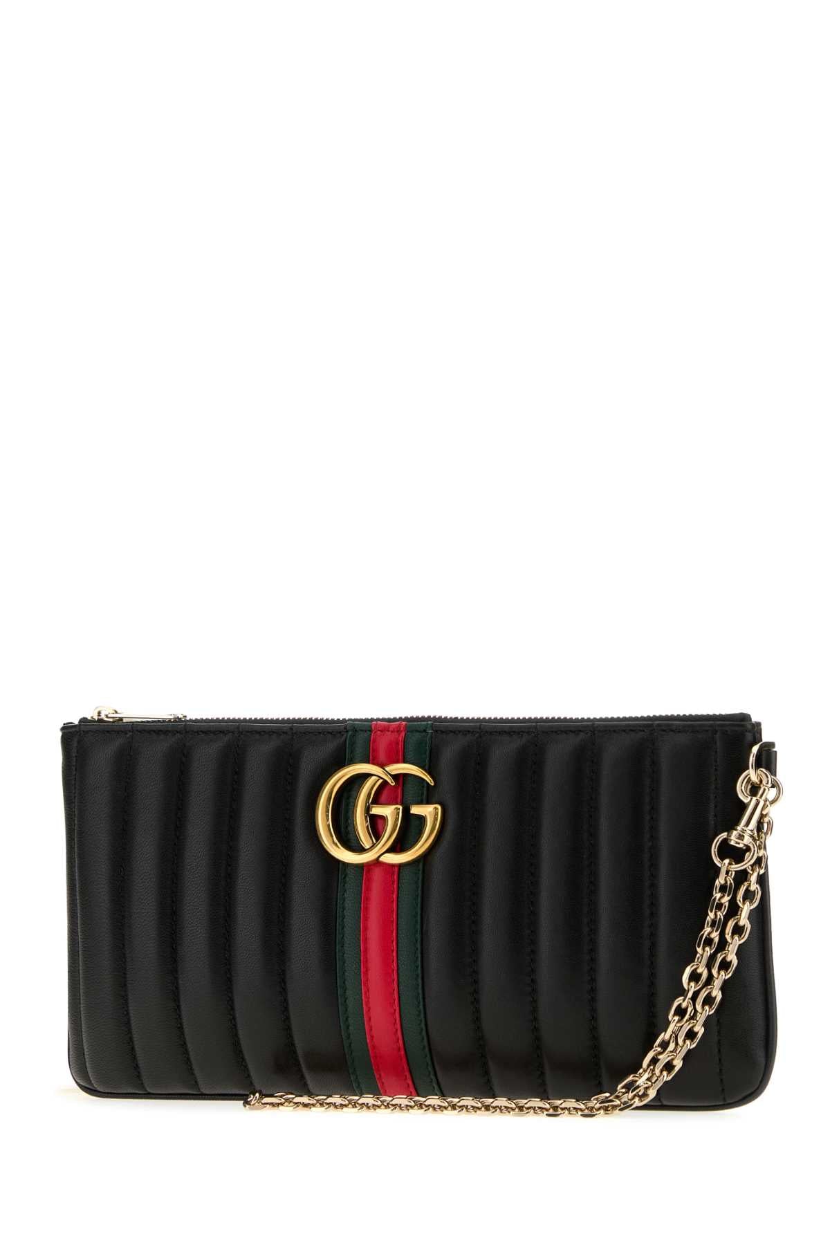 Gucci Women Black Leather Gg Marmont Clutch GUCCI