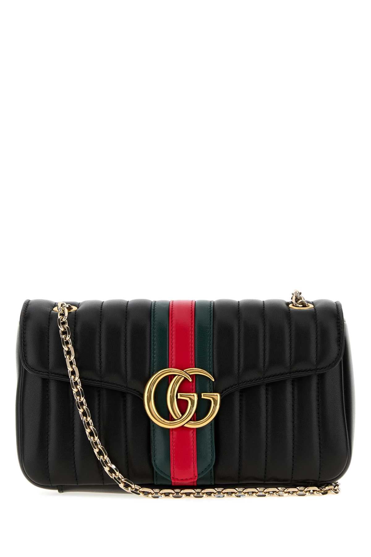 Gucci Women Black Nappa Leather Medium Jetset Gg Marmont Crossbody Bag GUCCI
