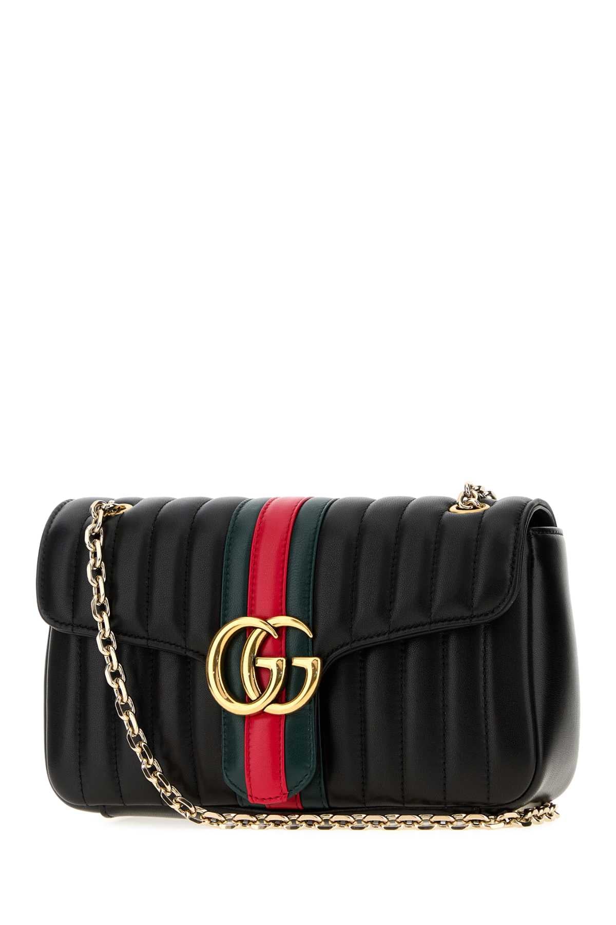 Gucci Women Black Nappa Leather Medium Jetset Gg Marmont Crossbody Bag GUCCI