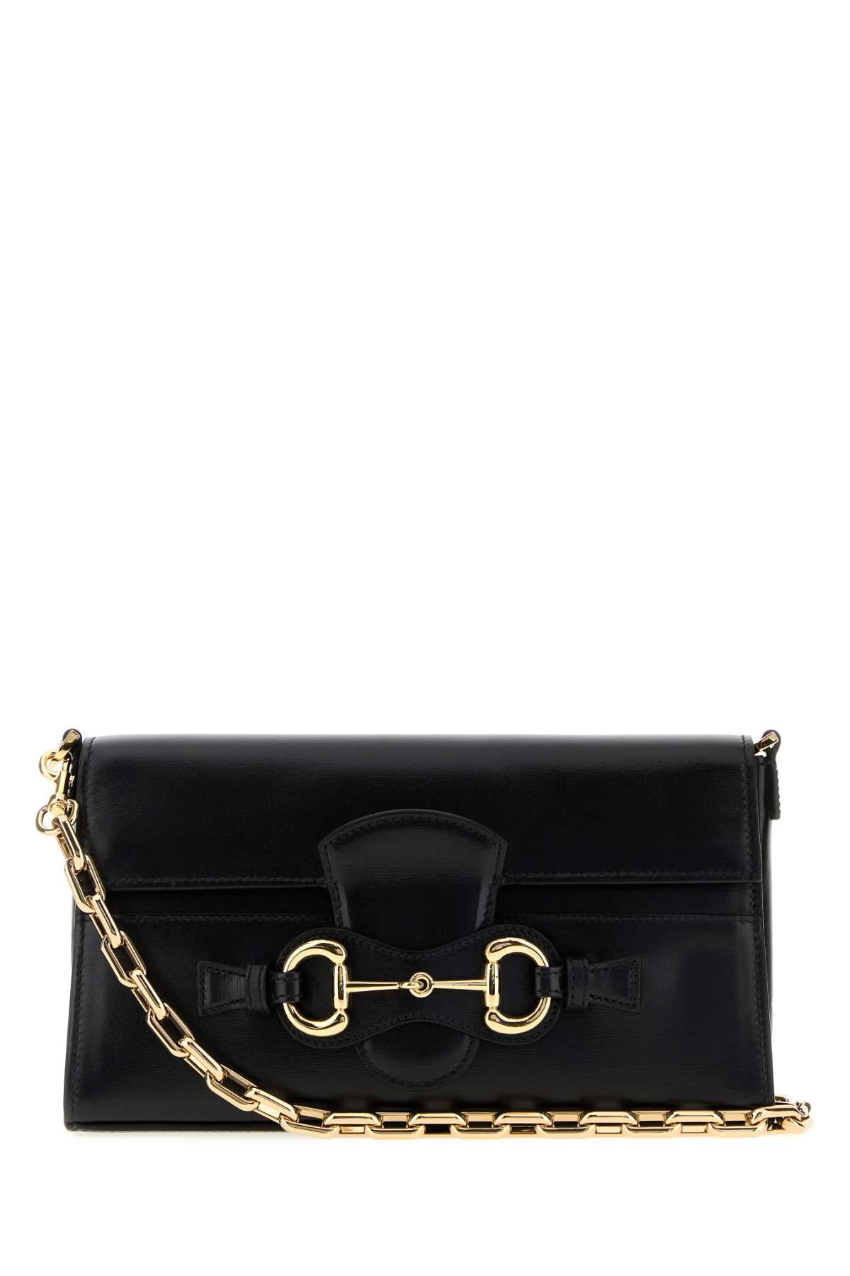 Gucci Women Black Leather Medium Horsebit Ristretto Shoulder Bag GUCCI