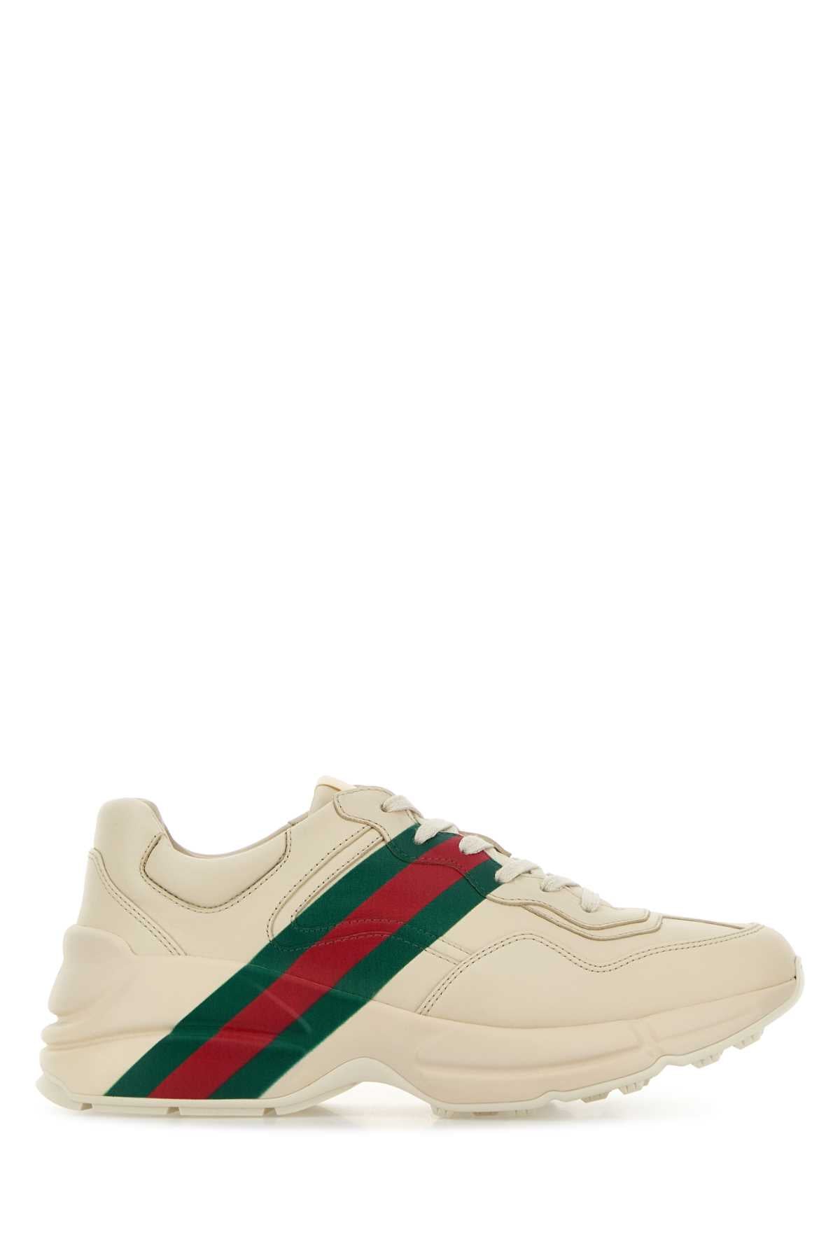 Gucci Women Ivory Leather Rhyton Sneakers GUCCI