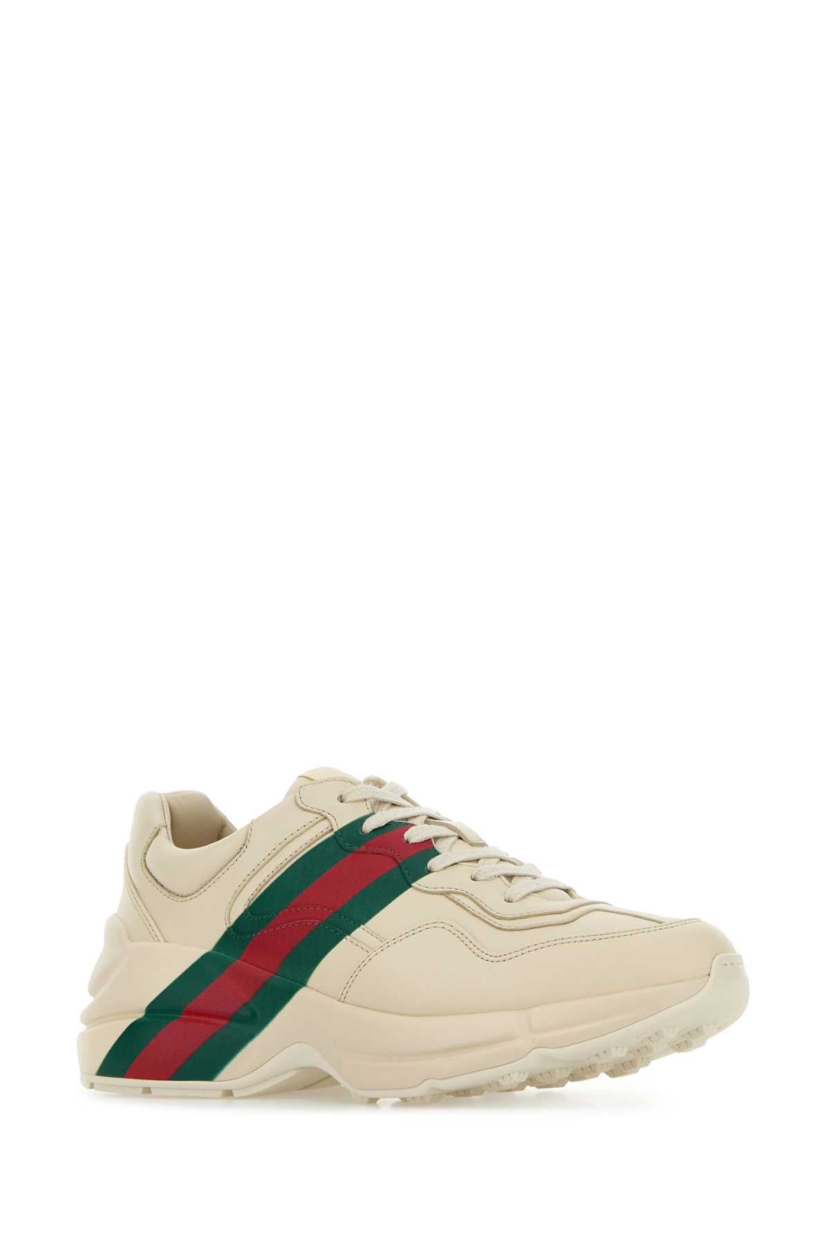 Gucci Women Ivory Leather Rhyton Sneakers GUCCI