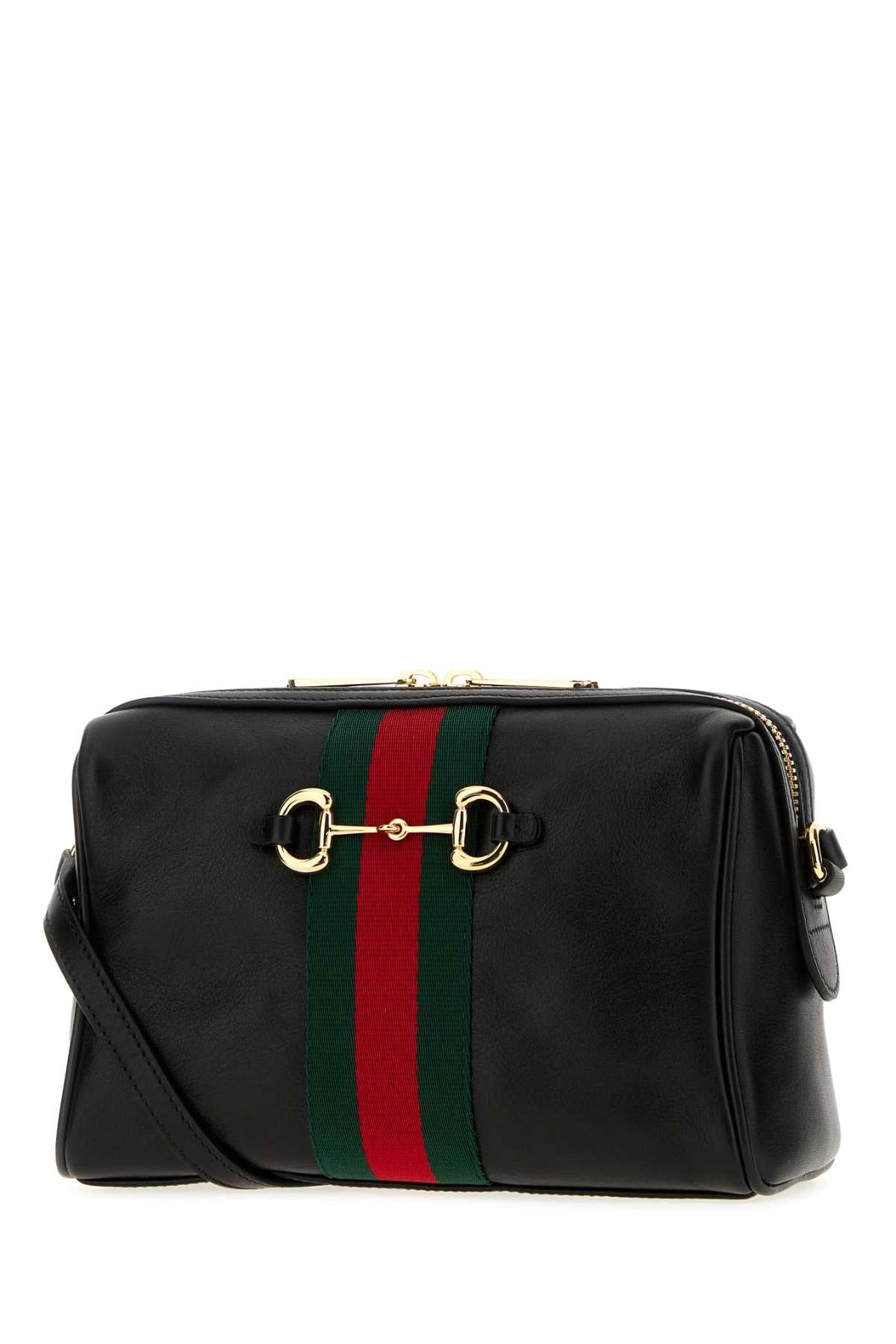Gucci Women Black Leather Small Gucci Horsebit Web Crossbody Bag GUCCI
