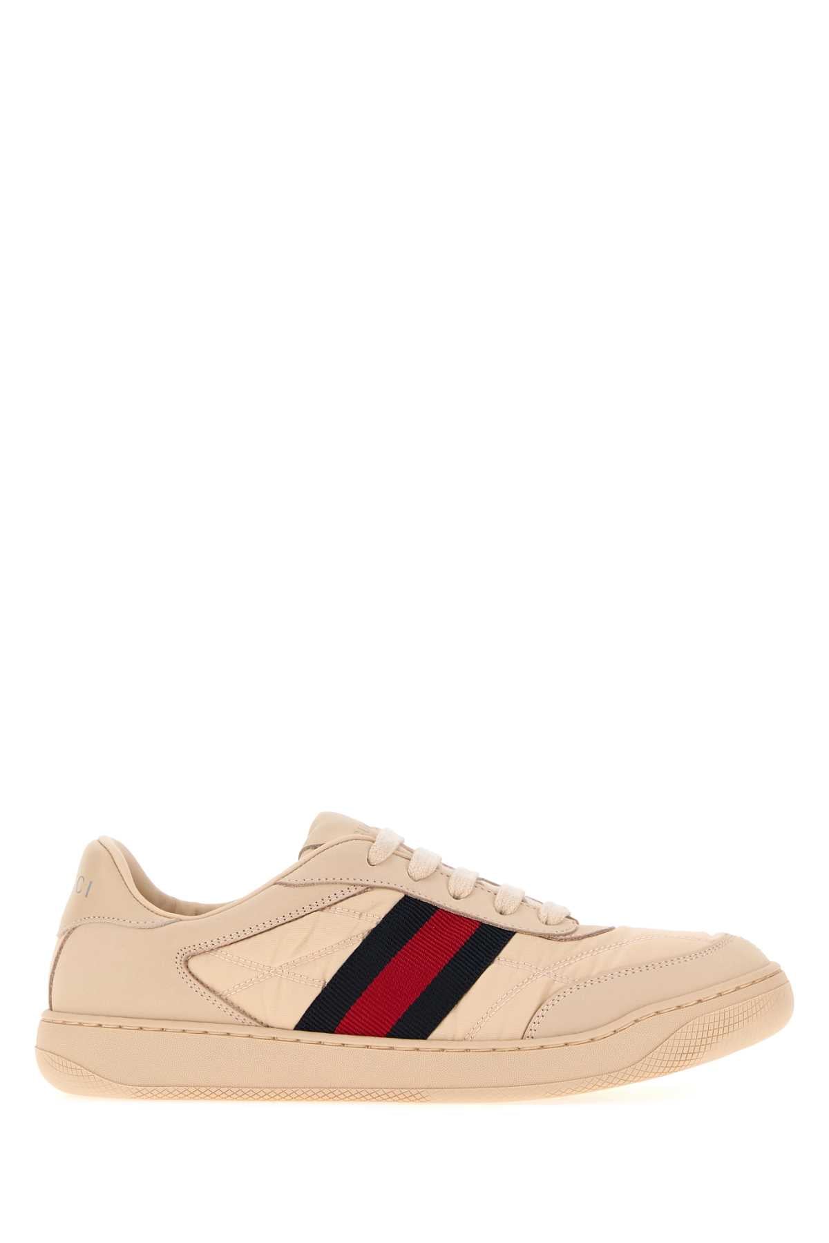 Gucci Women Light Pink Leather And Fabric Screener Sneakers GUCCI