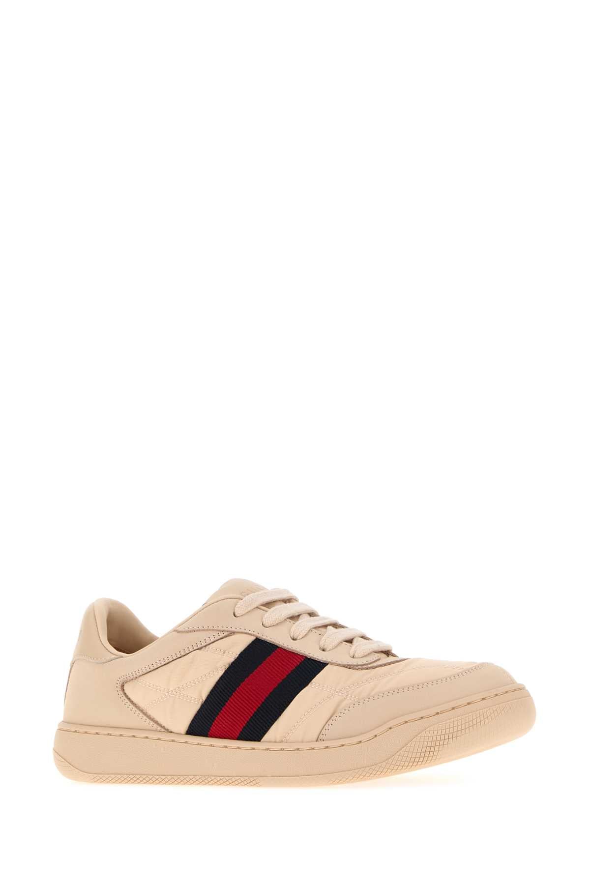 Gucci Women Light Pink Leather And Fabric Screener Sneakers GUCCI