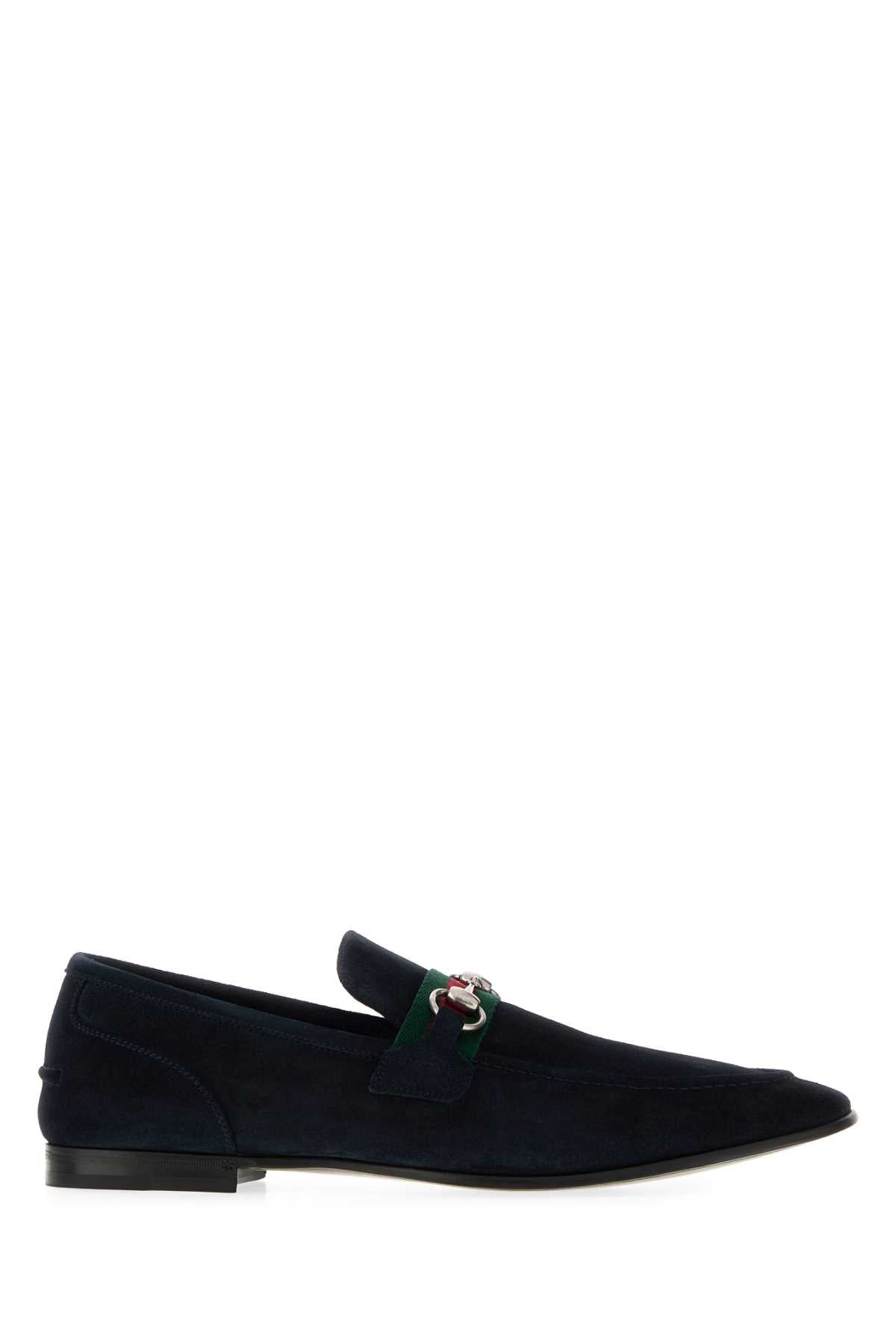 Gucci Men Dark Blue Suede Gucci Come Loafers GUCCI