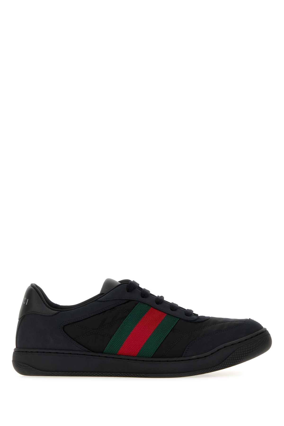 Gucci Men Black Leather And Fabric Screener Sneakers GUCCI