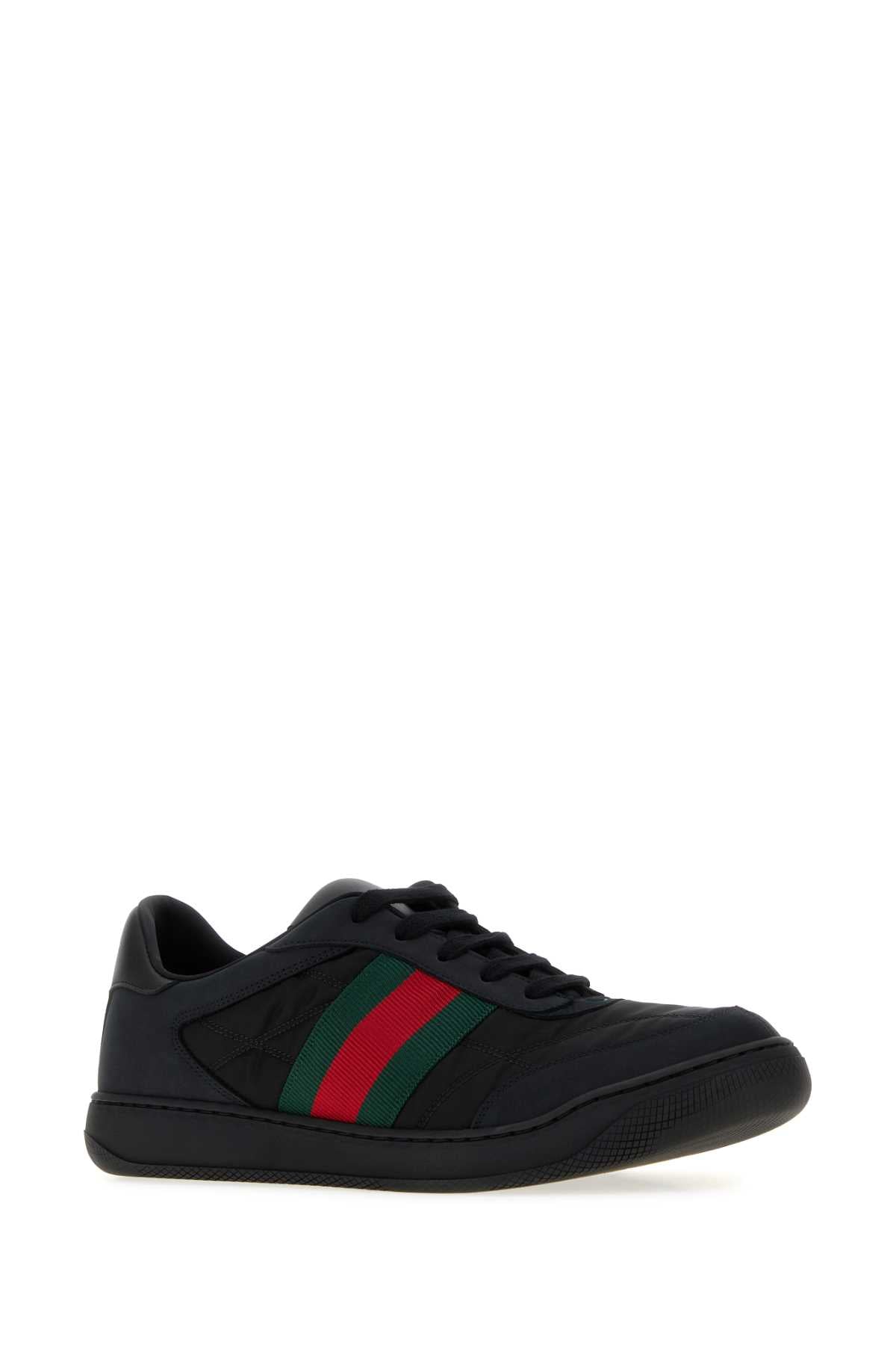 Gucci Men Black Leather And Fabric Screener Sneakers GUCCI
