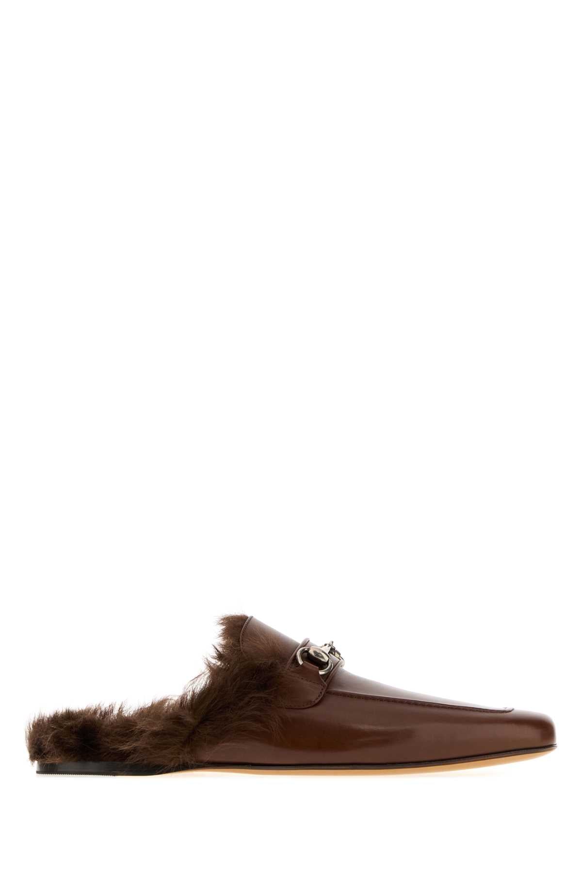 Gucci Men Brown Leather Casanova Slippers GUCCI