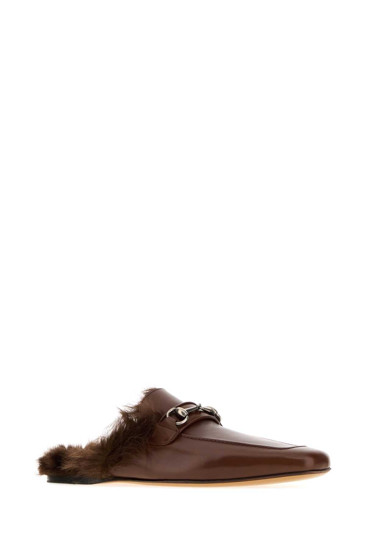 Gucci Men Brown Leather Casanova Slippers GUCCI