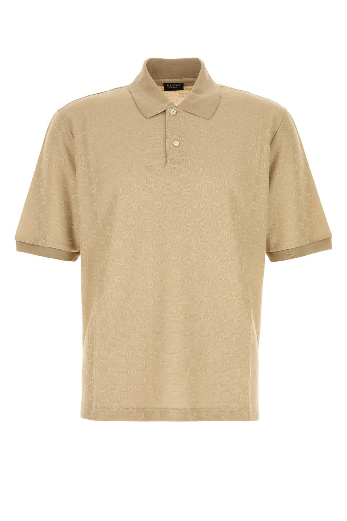 Gucci Men Beige Gg Jersey Polo Shirt GUCCI