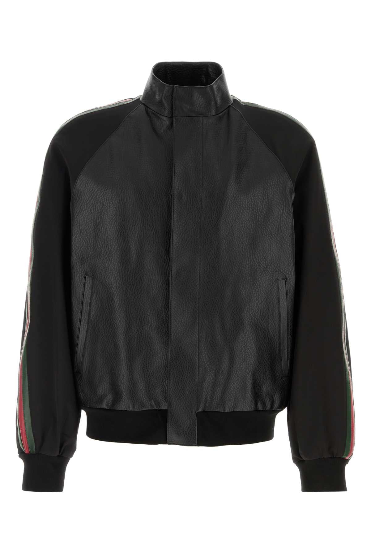 Gucci Men Black Leather Bomber Jacket GUCCI