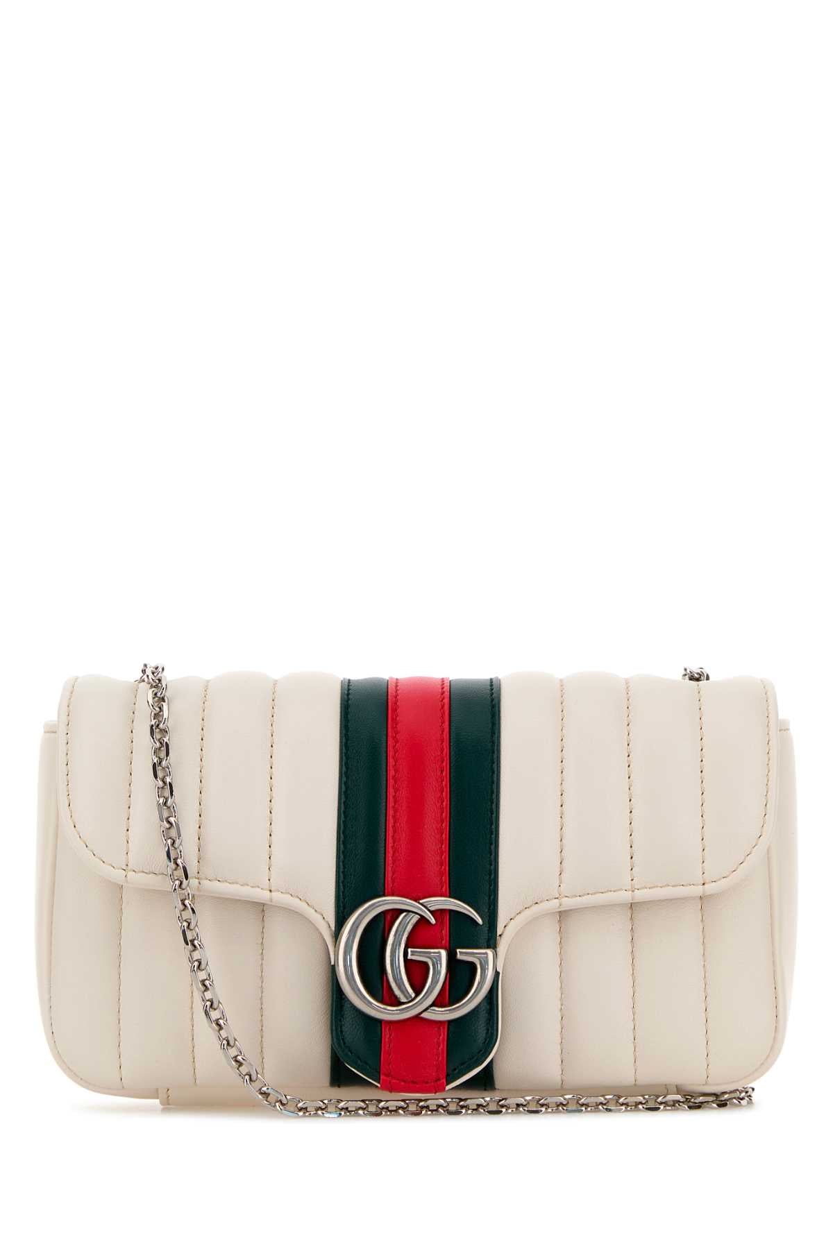 Gucci Women Ivory Nappa Leather Jetset Gg Marmont Crossbody Bag GUCCI