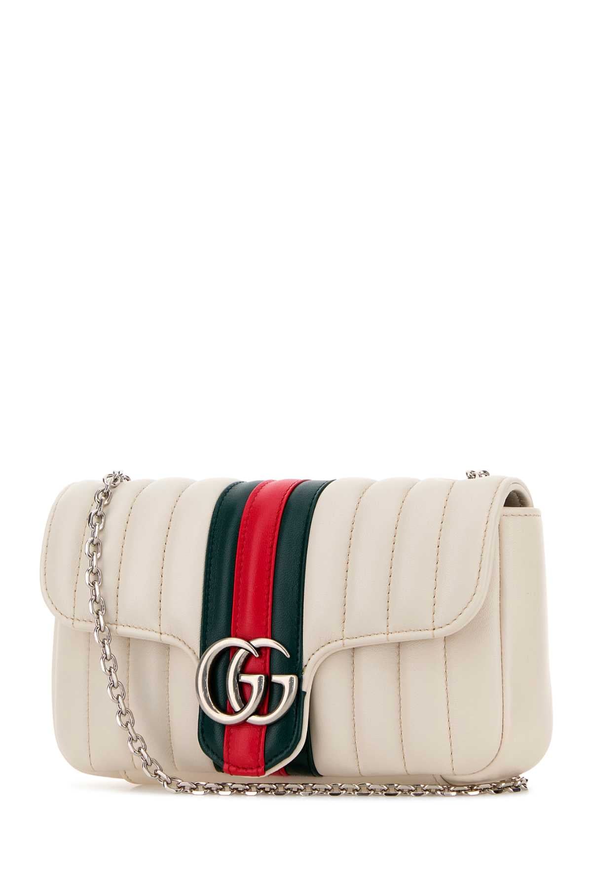 Gucci Women Ivory Nappa Leather Jetset Gg Marmont Crossbody Bag GUCCI
