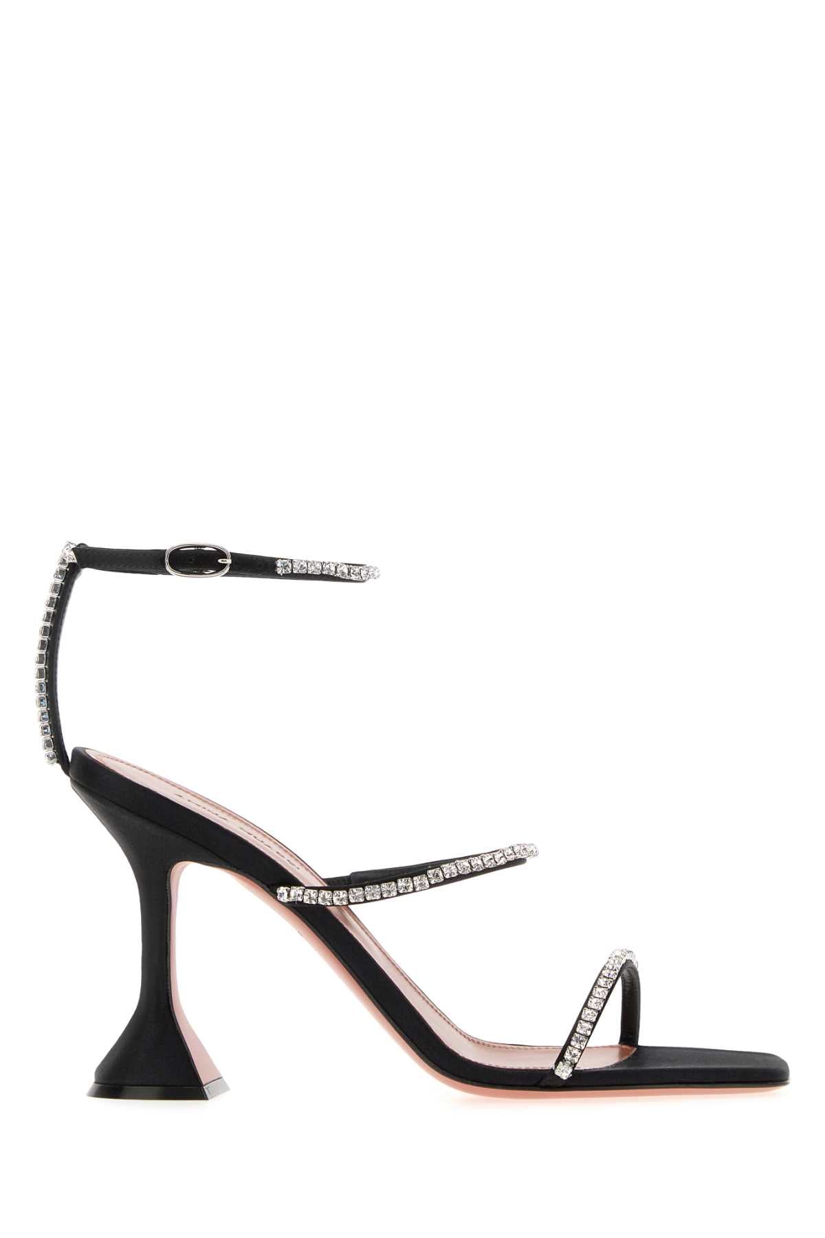 Amina Muaddi Women Black Satin Gilda Sandals AMINA MUADDI