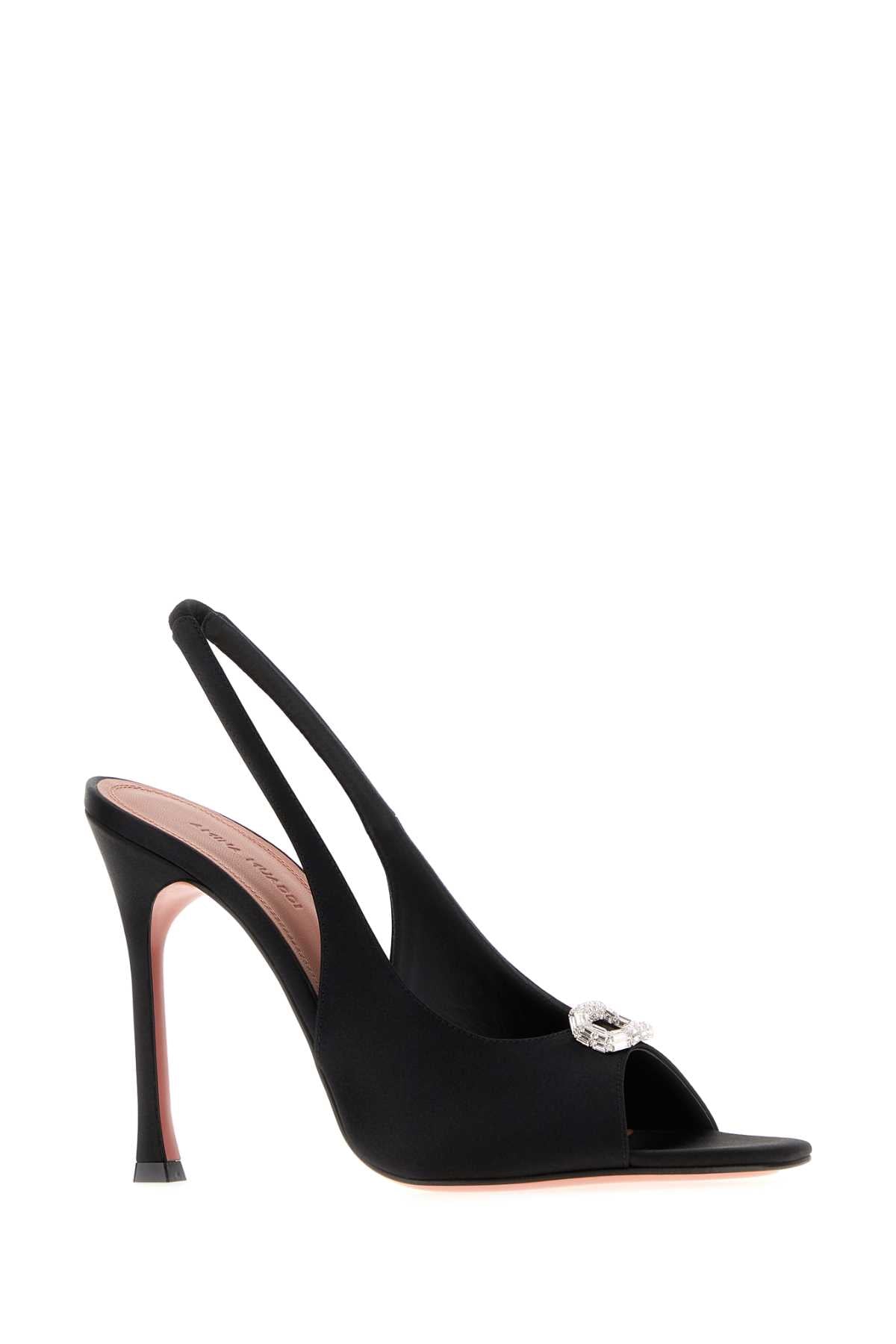 Amina Muaddi Women Black Satin Mini Camelia Sandals AMINA MUADDI