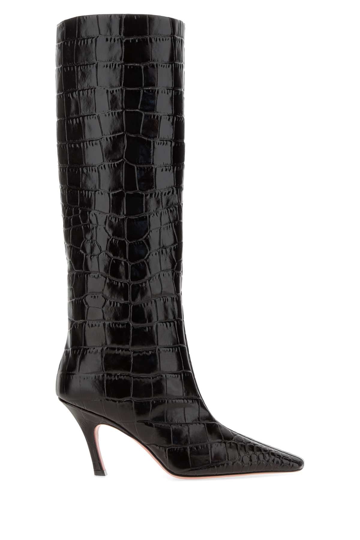 Amina Muaddi Women Dark Brown Leather Mona Boots AMINA MUADDI