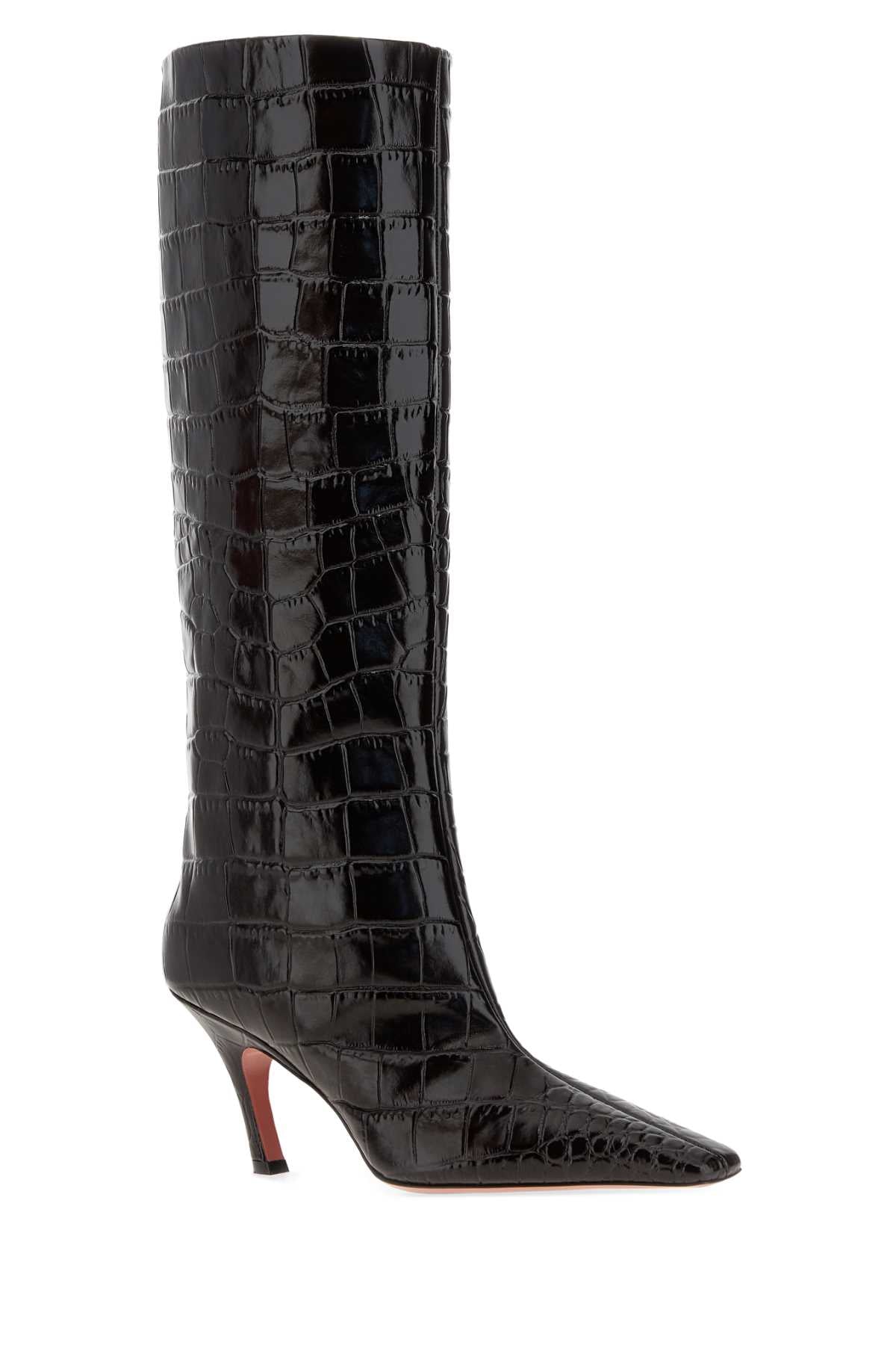 Amina Muaddi Women Dark Brown Leather Mona Boots AMINA MUADDI
