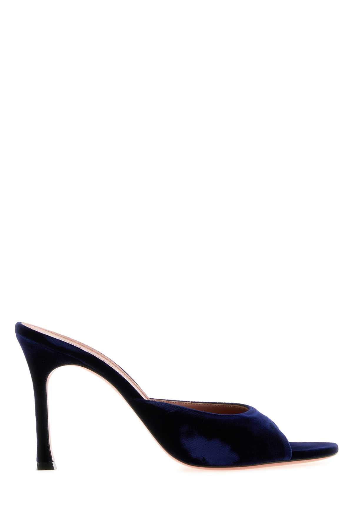 Amina Muaddi Women Dark Blue Velvet Alexa Mules AMINA MUADDI