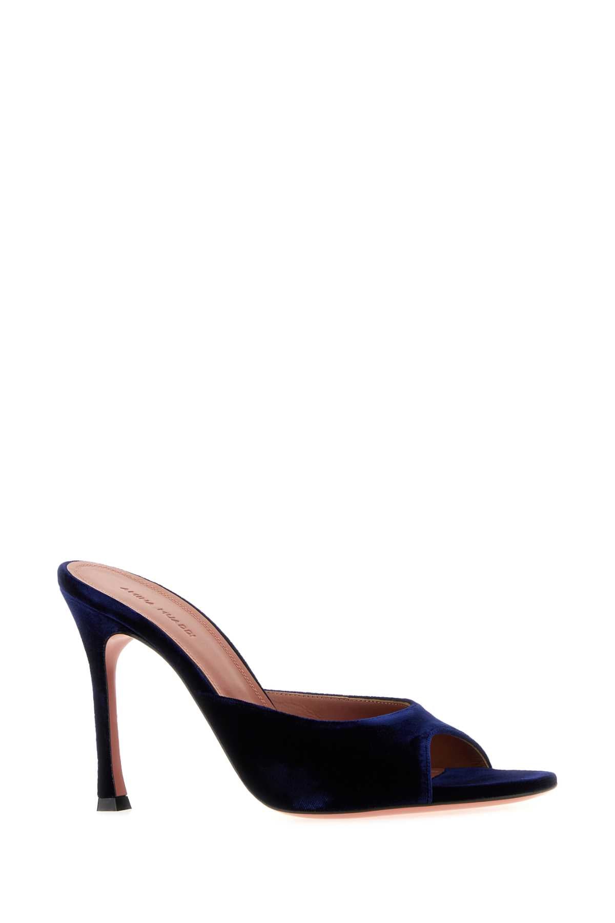 Amina Muaddi Women Dark Blue Velvet Alexa Mules AMINA MUADDI