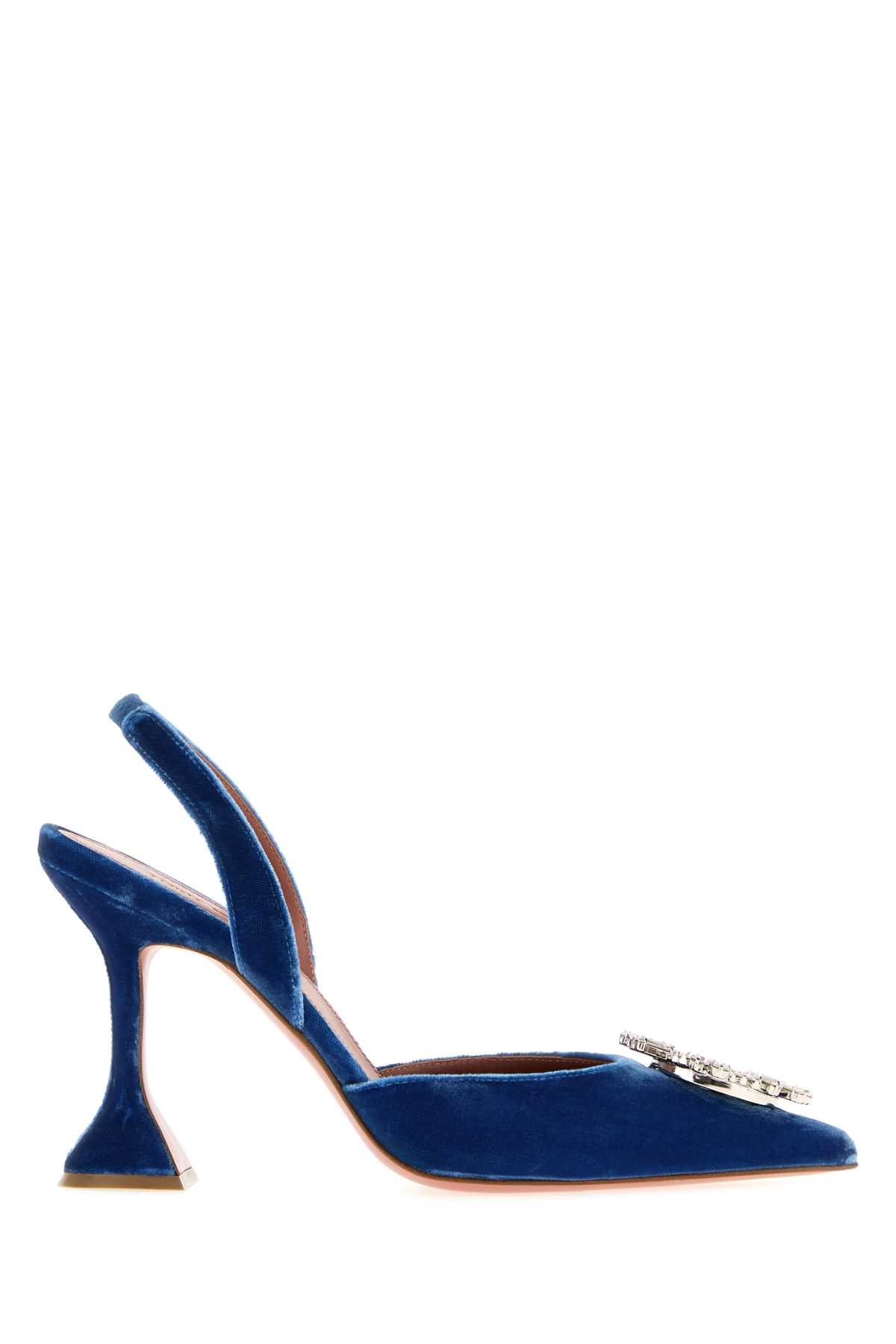 Amina Muaddi Women Blue Velvet Begum Pumps AMINA MUADDI