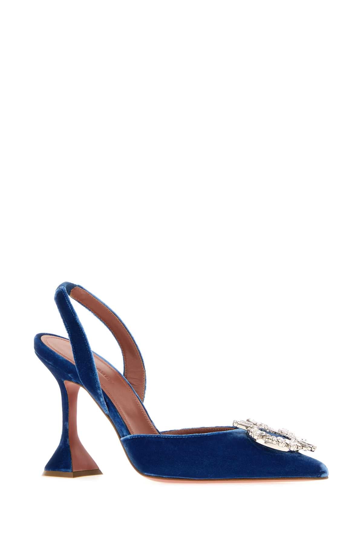 Amina Muaddi Women Blue Velvet Begum Pumps AMINA MUADDI