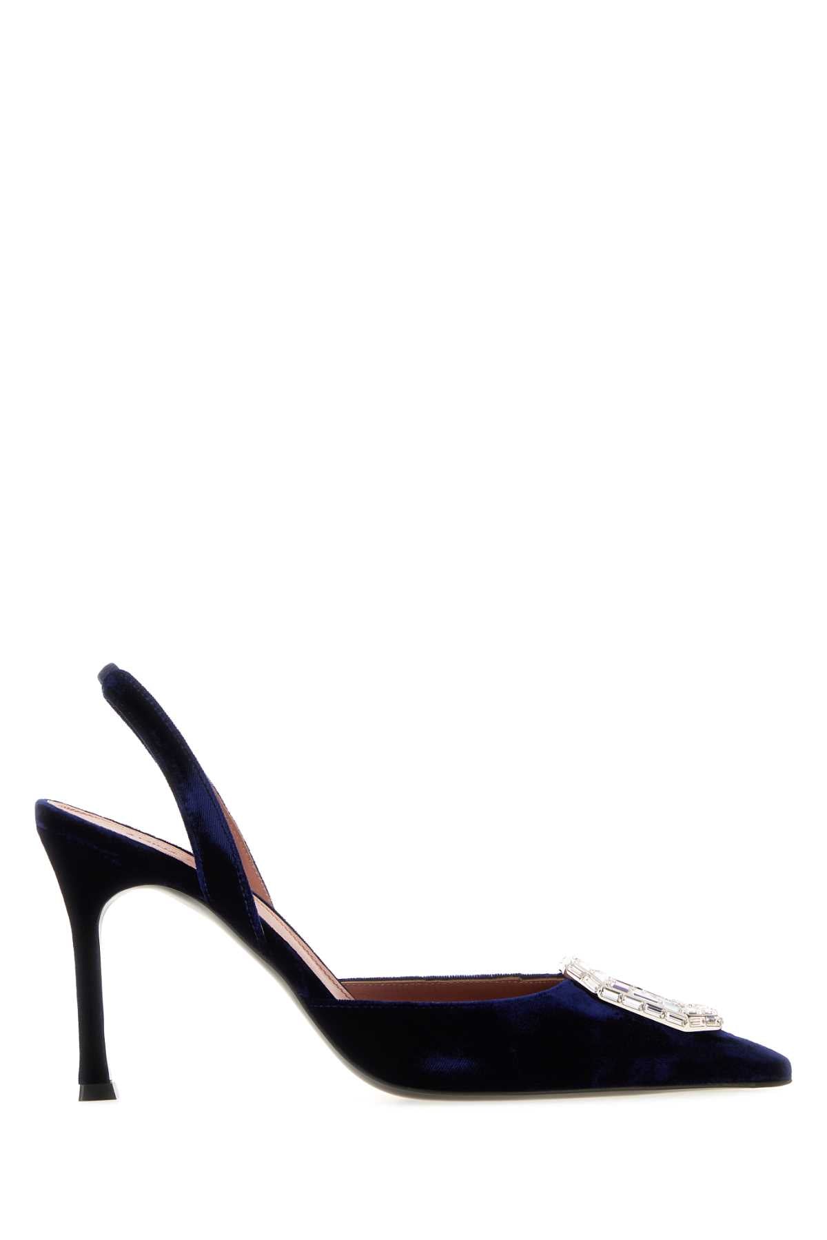 Amina Muaddi Women Dark Blue Velvet Camelia Pumps AMINA MUADDI