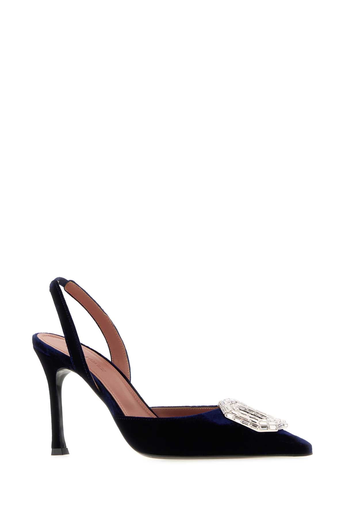 Amina Muaddi Women Dark Blue Velvet Camelia Pumps AMINA MUADDI
