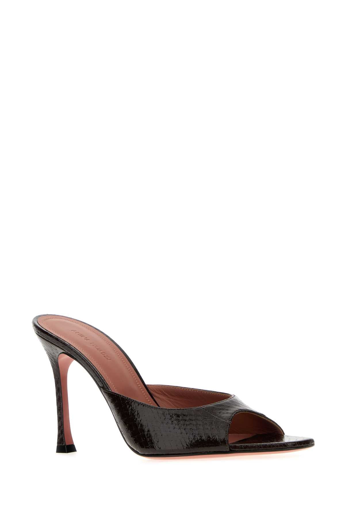 Amina Muaddi Women Dark Brown Leather Alexa Mules AMINA MUADDI