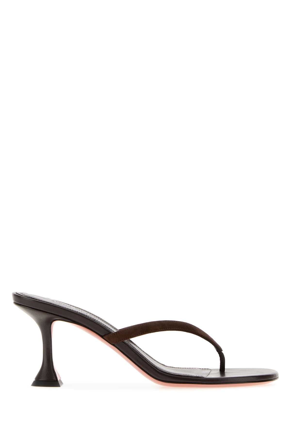 Amina Muaddi Women Dark Brown Leather Juliette Thong Mules AMINA MUADDI