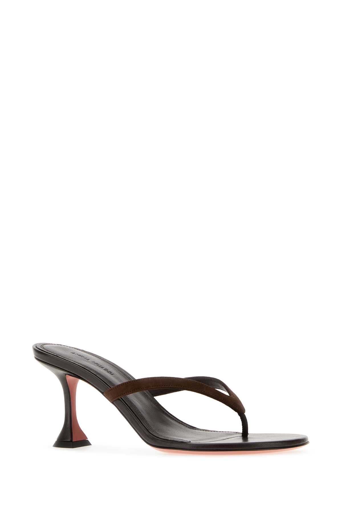 Amina Muaddi Women Dark Brown Leather Juliette Thong Mules AMINA MUADDI