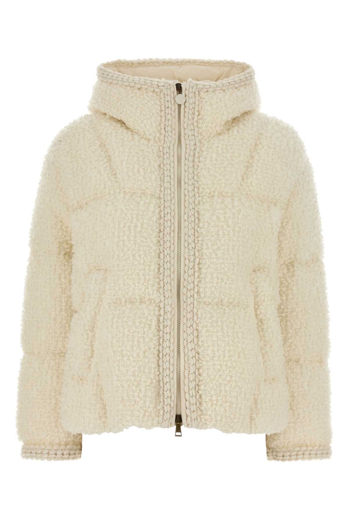Moncler Women Ivory Boucle And Polyester Cristallin Down Jacket MONCLER