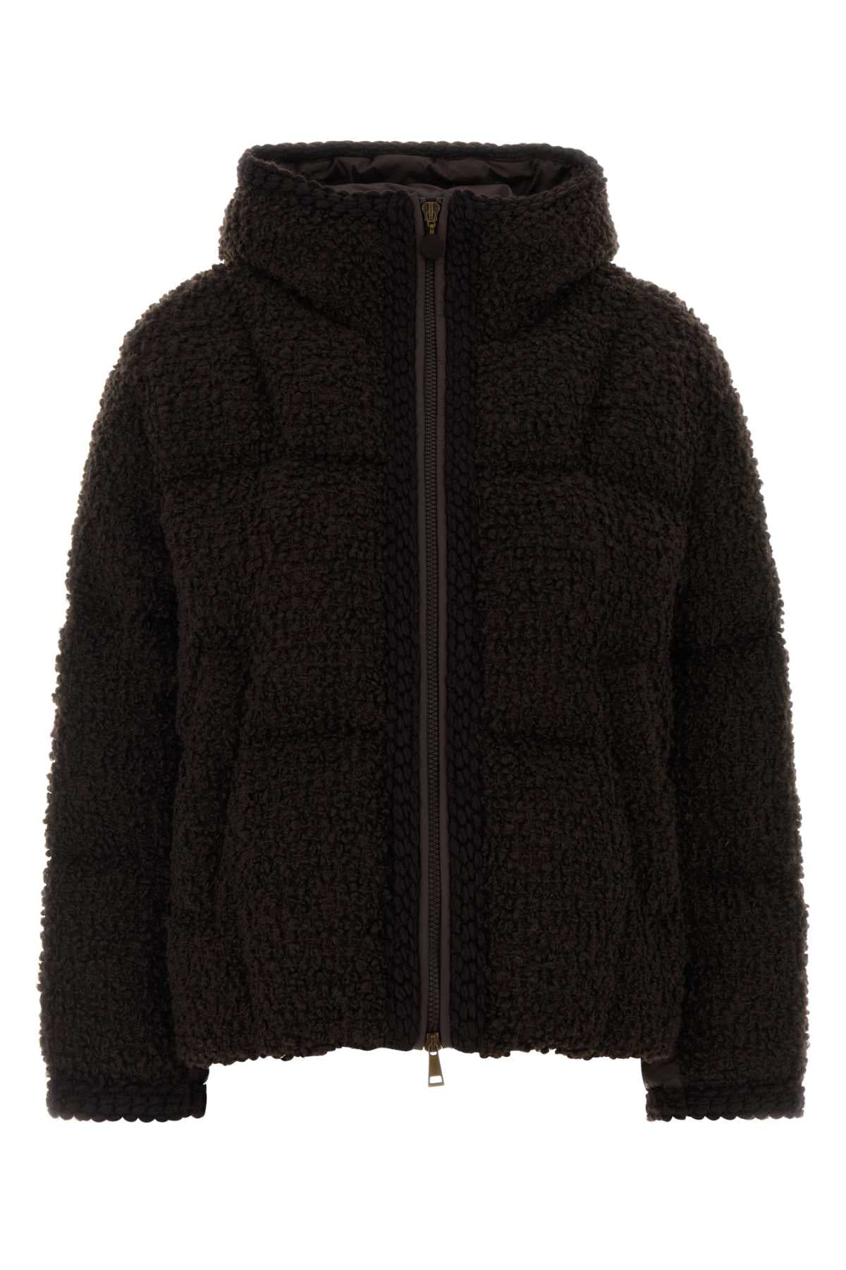 Moncler Women Dark Brown Boucle And Polyester Cristallin Down Jacket MONCLER